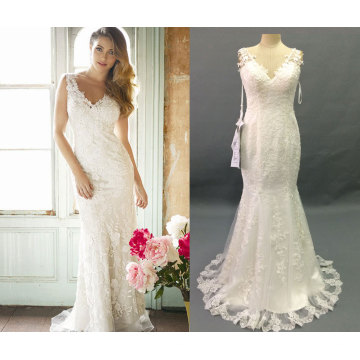 V Neck Delicate Lace Column Wedding Dress